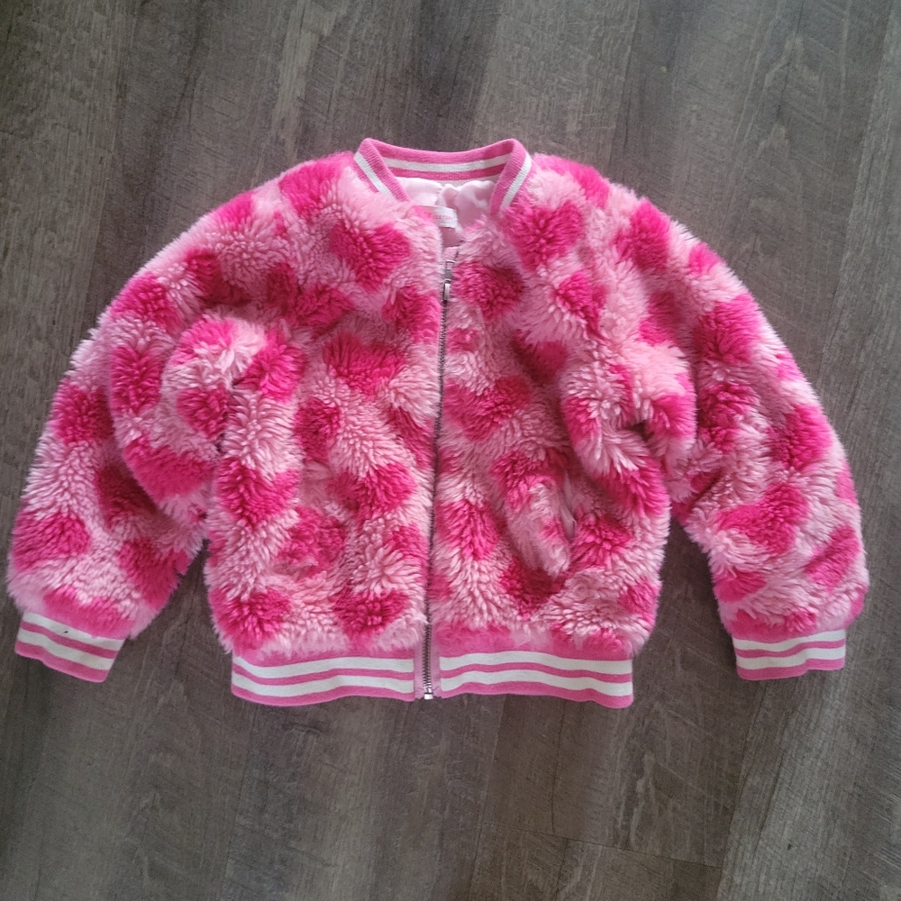 Fluffy Girl Jacket Pink Hearts Size 5t